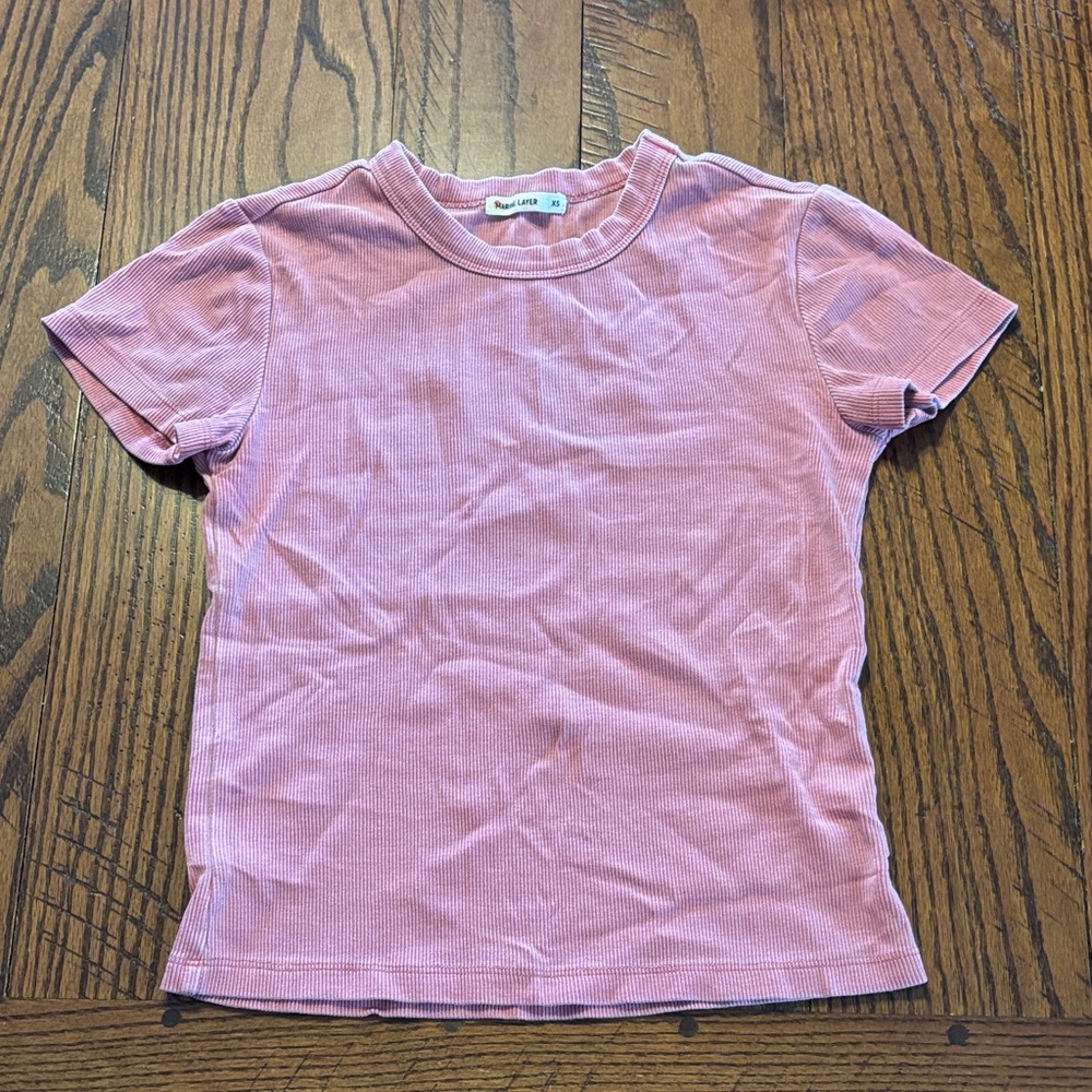 Marine Layer Dusty Rose Ribbed Short Sleeve Tee